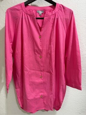 Catherines Bright Pink Button-Front Blouse